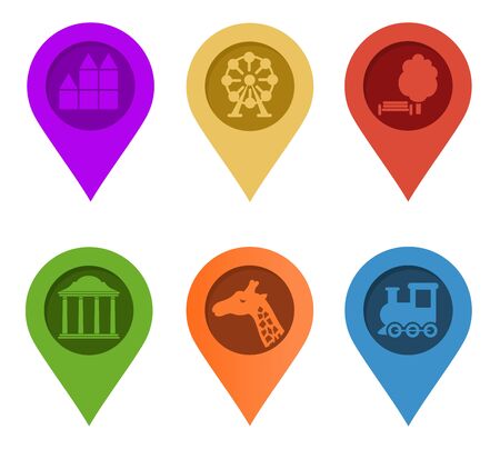 Map Pin. Set of bright map pointers on white background. Vector illustration. Gps symbol marker signのイラスト素材