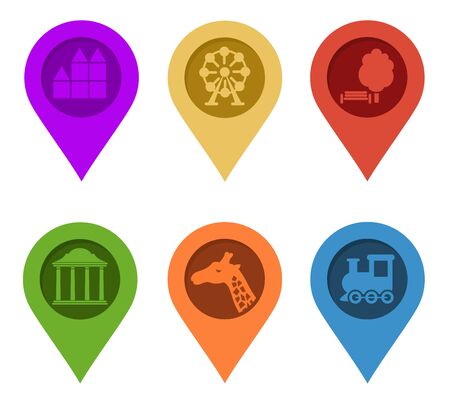 Map Pin. Set of bright map pointers on white background. Raster illustration. Gps symbol marker signの写真素材