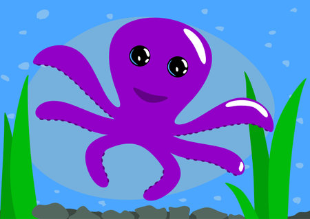 Cute Octopus Cartoon in water Illustrationの写真素材