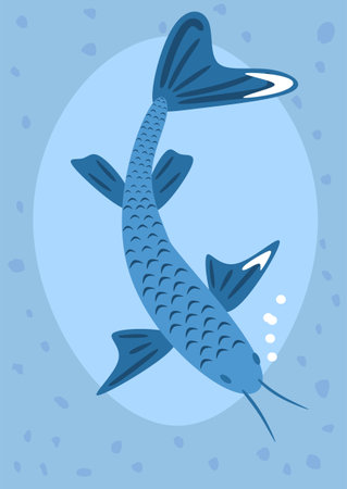 Big blue fish swimming illustrationの写真素材