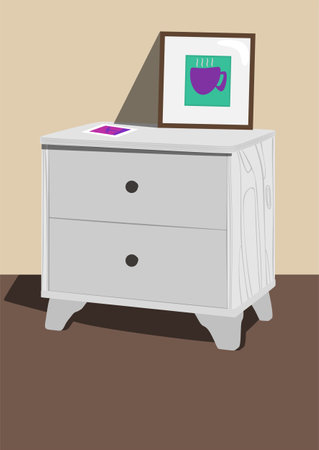 White wood bedside table. Nightstand illustrationの写真素材