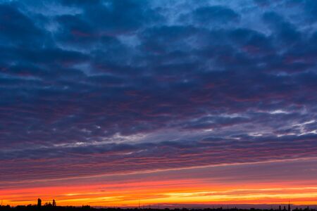 Natural Sunset. Bright Dramatic Sky And Dark Ground. Countryside Landscape Under Scenic Colorful...