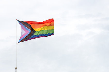 A vibrant display of the rainbow flag, symbolizing LGBTQ+ pride, diversity, and inclusion. The flag celebrates love, equality, and the ongoing fight for human rights, uniting people across the globe.の写真素材