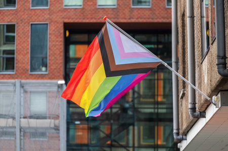A vibrant display of the rainbow flag, symbolizing LGBTQ+ pride, diversity, and inclusion. The flag celebrates love, equality, and the ongoing fight for human rights, uniting people across the globe.の写真素材