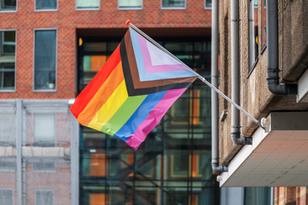 A vibrant display of the rainbow flag, symbolizing LGBTQ+ pride, diversity, and inclusion. The flag celebrates love, equality, and the ongoing fight for human rights, uniting people across the globe.の写真素材