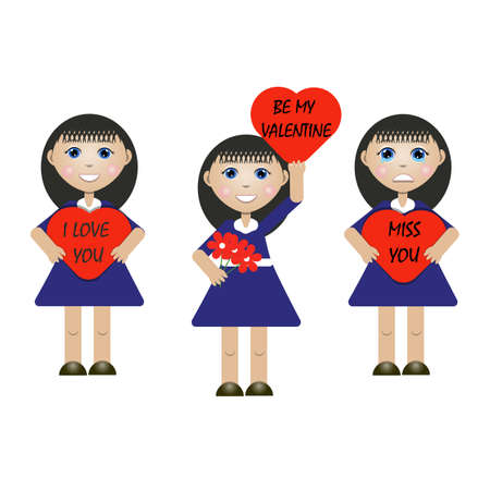 vector illustration of a girl with messages on Valentine s dayのイラスト素材