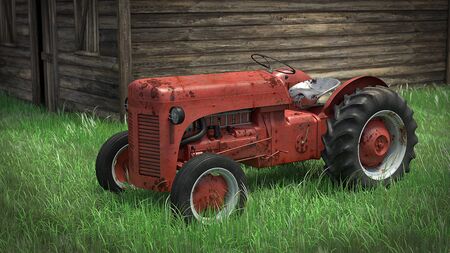 3d illustration of an old rusty tractorの写真素材