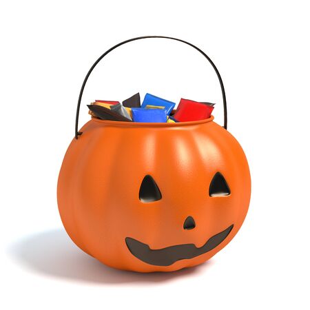 3d illustration of a Halloween candy bucketの写真素材