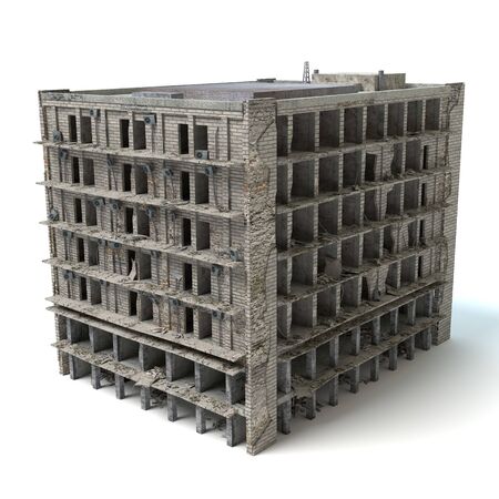 3d illustration of a damaged buildingの写真素材