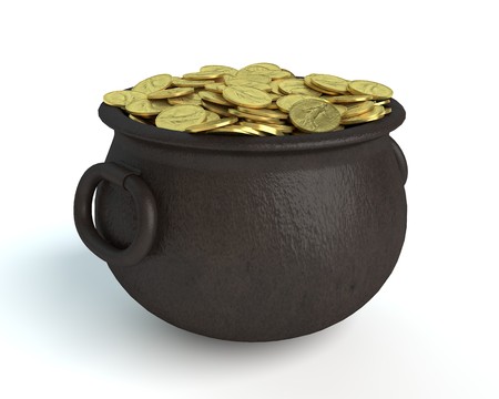 3d illustration of a pot of goldの写真素材