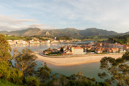 Santa Marina beach and walk in Ribadesella, Asturias.の写真素材