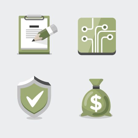 Set of various icons paper pad, chip, shield, moneyのイラスト素材