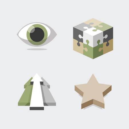 Set of various icons eye, puzzle cube, arrows, starのイラスト素材