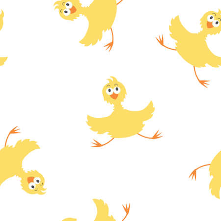 Seamless background with funny yellow chickens. For fabric, wallpaper, children products, web design and printingのイラスト素材