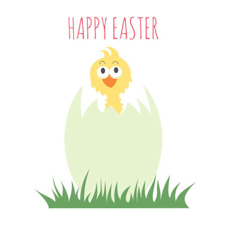 Happy Easter greeting card with a chicken in egg shell. For web design and printingのイラスト素材