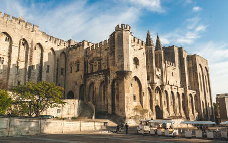 Papal Palace, Palais des Papes, former residence of Pope in 14th century is the largest medieval fortress and gothic palace of Europe and Unesco World Heritage Site. Avignon, Franceのeditorial素材