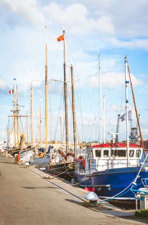 SAINT-MALO, FRANCE - OCTOBER 6, 2009: Boats and yachts moored in harbour of Saint-Maloのeditorial素材