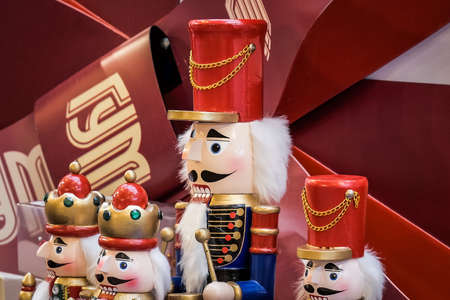 MOSCOW - 30 NOVEMBER, 2017: Installation of big Nutcracker dolls decorating central shopping mall for Christmas holidaysのeditorial素材