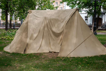 Canvas tent set up in the middle of cityの写真素材