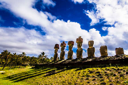Ahu Nau Nau - Maybe the nicest Ahu inside Easter Island, maybe because of the environment inside Anakena Beach.の写真素材
