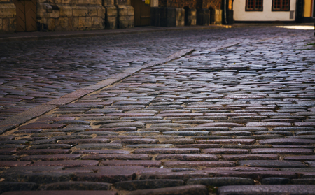 cobblestone, stone pavement texture in the cityの写真素材