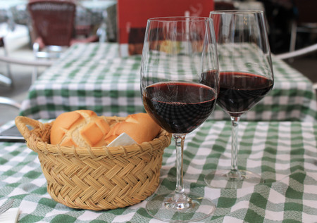 two glasses of wine, an aperitif in the restaurantの写真素材