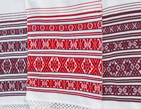 traditional Slavic clothes with red national ornaments