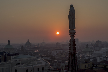 Evening Milan, view of the city from the terrace of the Duomoの写真素材