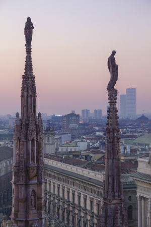 Evening Milan, view of the city from the terrace of the Duomoの写真素材