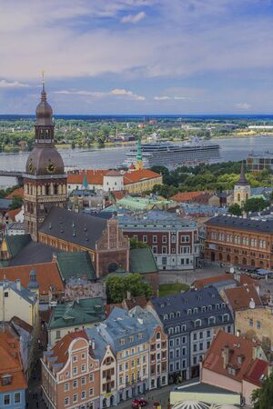 Aerial view of Riga center from St. Peter's Church, Riga, Latvia.の写真素材