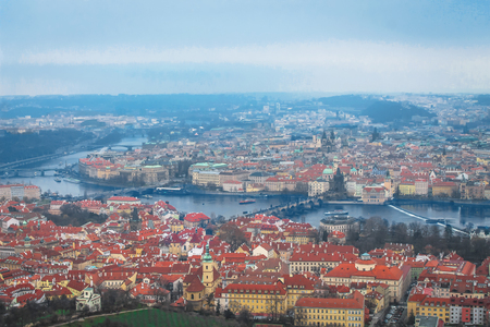 panorama of Prague Czech Republic. European city views from the topの写真素材