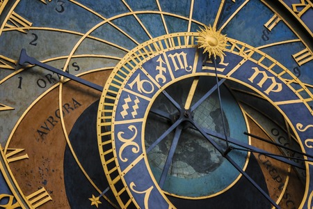Astronomical clock in Prague Czech Republic close-up.の写真素材