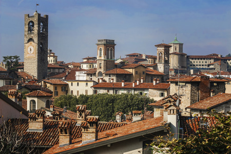 Beautiful architecture of the old city of Bergamo Italy.の写真素材