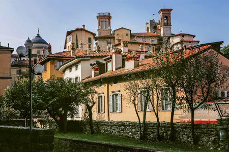 Beautiful architecture of the old city of Bergamo Italy.の写真素材