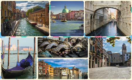 A collage of photos of attractions Venice Italy.の写真素材