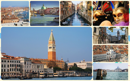 A collage of photos of attractions Venice Italy.の写真素材