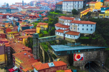 Colorful city street in Porto, Portugal. European urban architecture.の写真素材