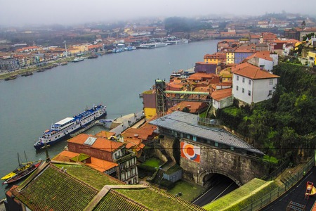 Colorful city street in Porto, Portugal. European urban architecture.の写真素材