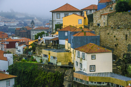 Colorful city street in Porto, Portugal. European urban architecture.の写真素材