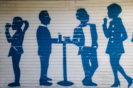 Valencia, Spain - January 2019: Colorful original graffiti on the wall of a building, street drawing, great background in a public place. Author unknownのeditorial素材
