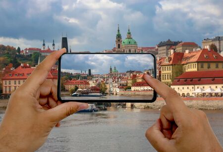 photo by phone. panorama of Prague Czech Republicの写真素材