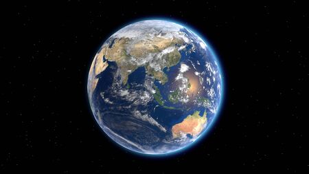 Flying over the earth's surface, 3D renderingの写真素材