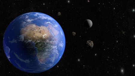 An asteroid flies to the earth. 3D rendering.の写真素材