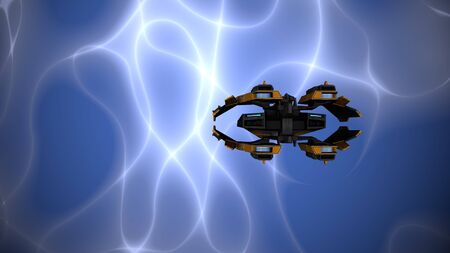 Mysterious nebula and space flight. 3D rendering.の写真素材