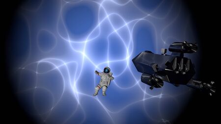 Mysterious nebula and space flight. 3D rendering.
