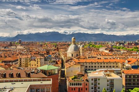 Beautiful cityscape of Turin on a background of mountains.の写真素材