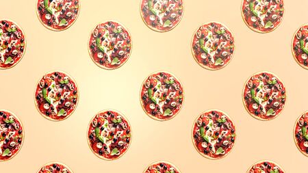 Endless pizza movement, advertising background. 3D rendering.の写真素材