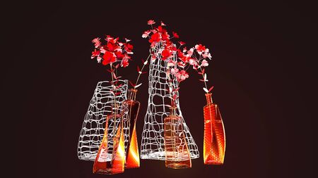 Vase of flowers on a dark background, interior design, 3D rendering.の写真素材