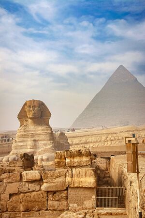 Ancient sphinx and pyramids, symbol of Egypt.の写真素材