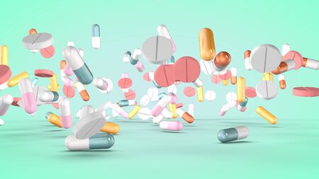 Set of various pills and capsules. 3D rendering.の写真素材